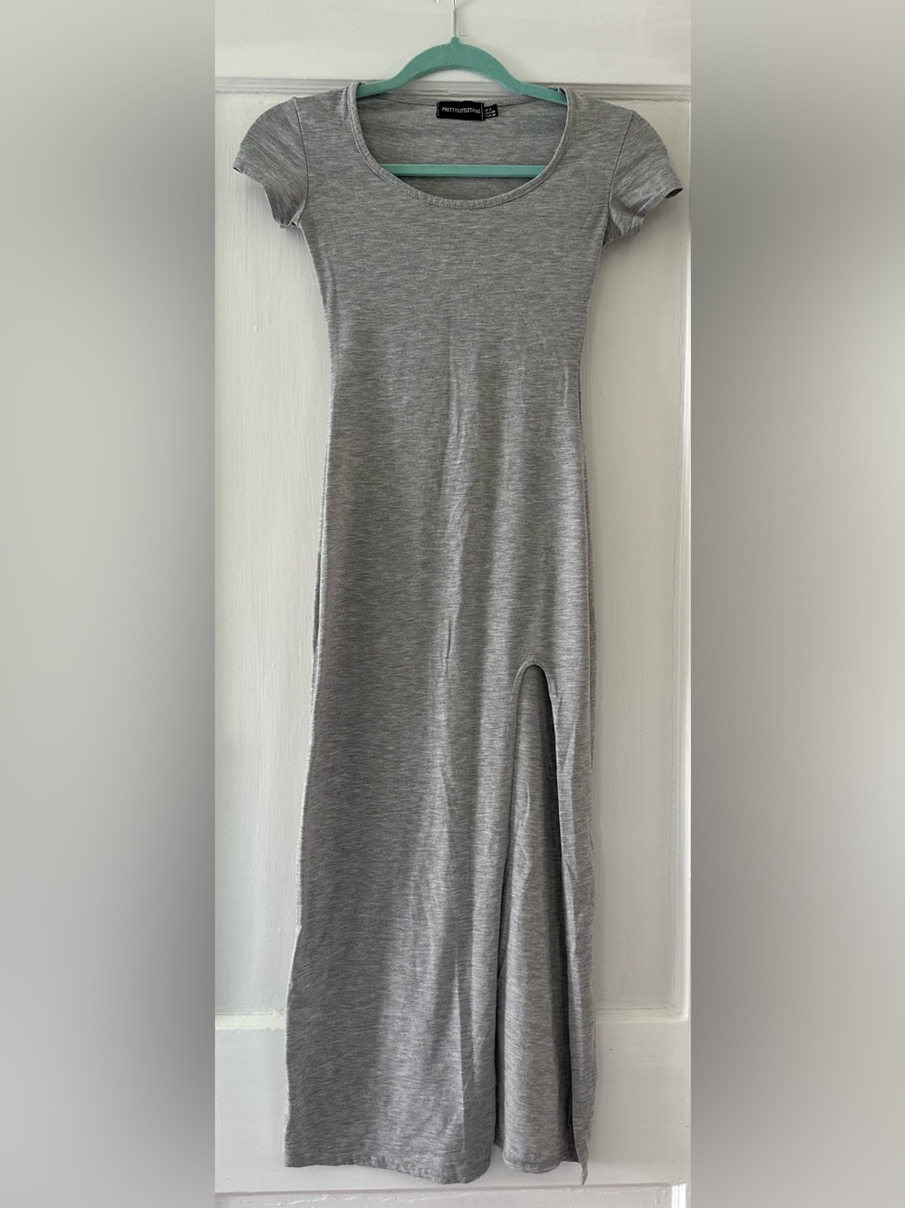 PrettyLittleThing Gray Bodycon Maxi Dress with Front Slit